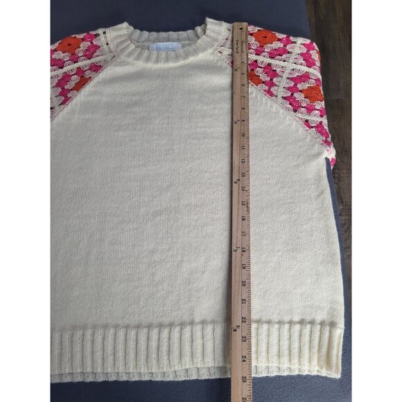 BUNULU Women's XL Rose Crochet Puff Sleeve Knit Sweater Boho Hippie Cottagecore - Picture 9 of 9